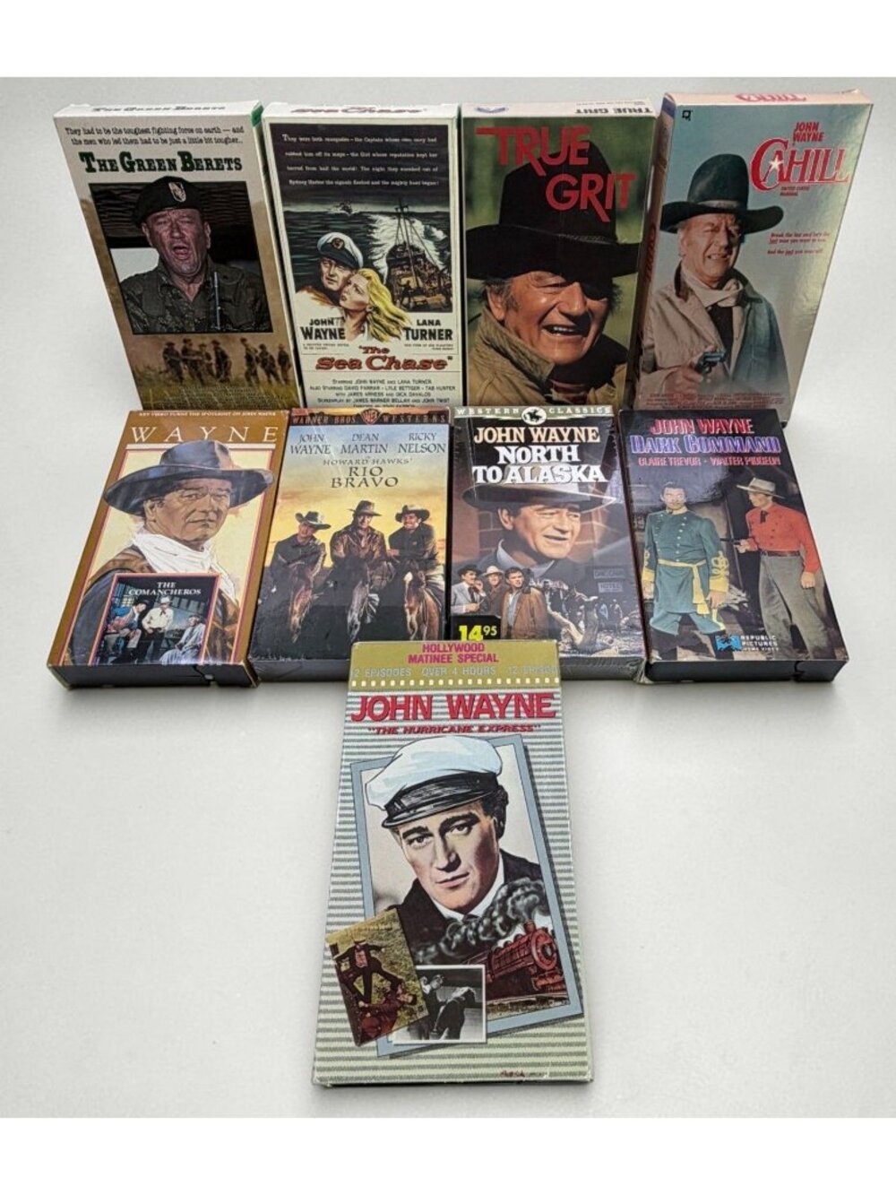 John Wayne VHS Movie Lot of 9 Westerns Drama True Grit Rio Bravo Green Berets
